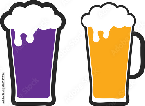 Beer Mug Icons  Vector Illustrations Of Glass With Foamy Beer Alcoholic Drink. Party Concept.