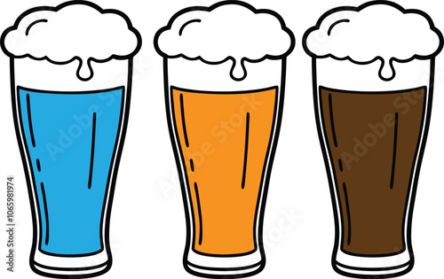 Beer Mug Icons  Vector Illustrations Of Glass With Foamy Beer Alcoholic Drink. Party Concept.