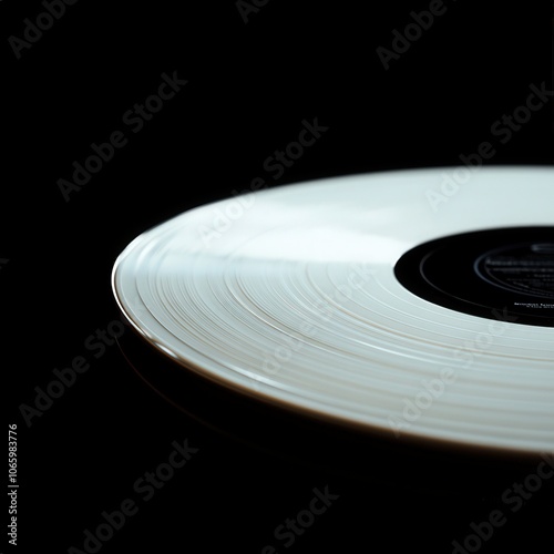 close-up of a vinyl record with a black background