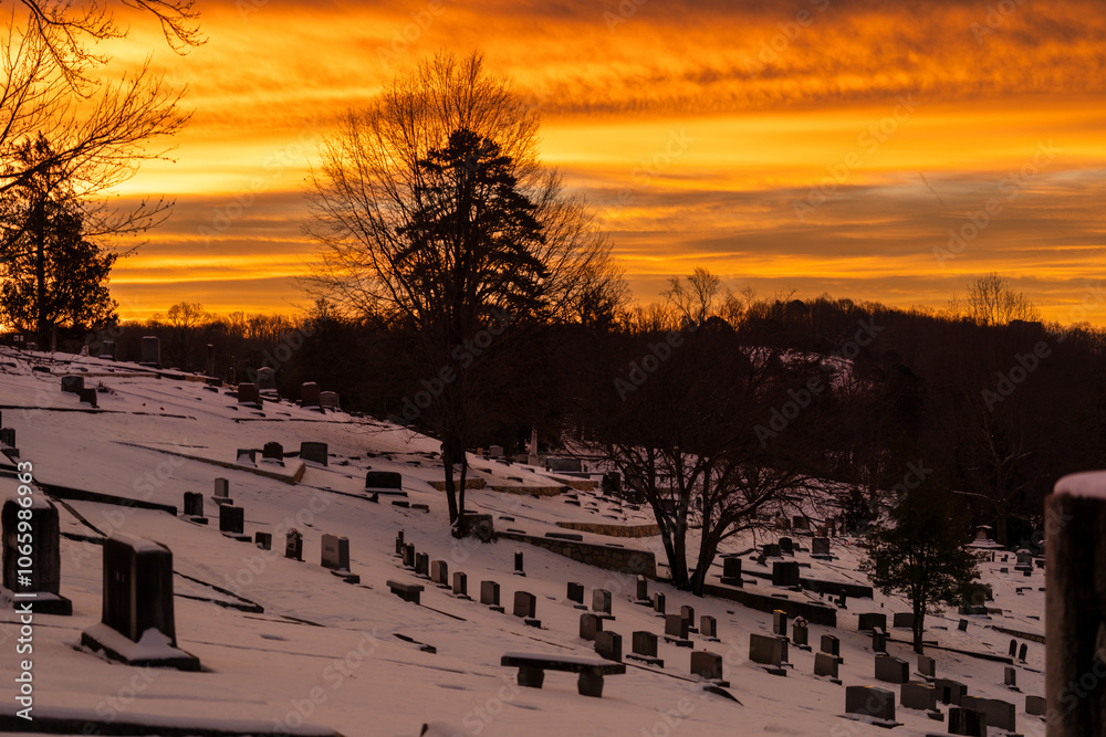Sunset Serenity at Snowy Cemetery