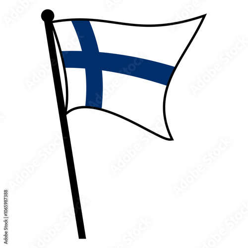 Republic of Finland flag on flagpole isolated on white background, editable and scalable vector EPS file, ideal for icons, symbols, emblems, and graphic design elements