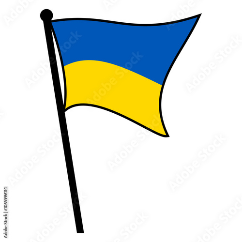 Vector Illustration of Ukraine National Flag Waving on Flagpole – Flat Design, Isolated on White Background, Editable and Scalable EPS for Icons and Print Media