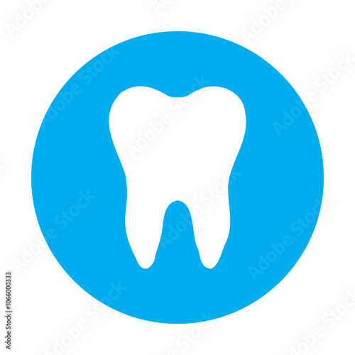 White tooth icon symbol silhouette flat design style sign. Tooth simple  silhouette in a circle. Dentist cocnept.Modern minimalist tooth logo round icon. Web site and mobile app design vector element.