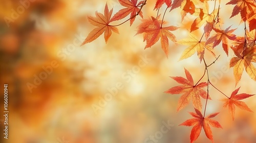 vivid autumn branch filled with maple leaves in rich shades of orange, red, and gold, capturing the essence of fall and the beauty of seasonal change against a soft blurred background