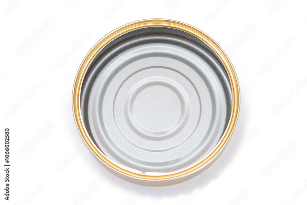Opened Empty Tin Can Isolated on White Background. Clean Used Aluminum Can - Isolation. Non-Degradable Inorganic Waste Opened Empty Tin Can Isolated on White Background. Clean Used Aluminum Can - Isolation. Non-Degradable Inorganic Waste