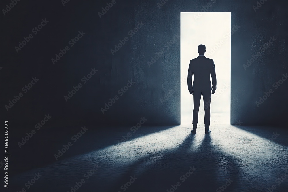 Fototapeta premium Person Standing in Doorway with Light