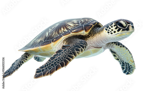 Sea Turtle Swimming on Transparent Background photo