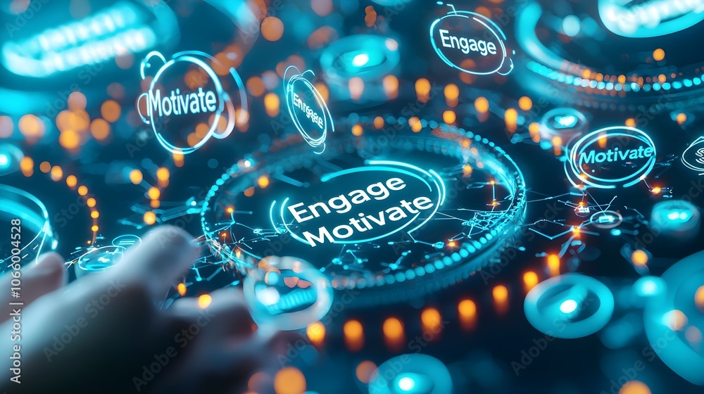 Fototapeta premium Hand Touching Engage Motivate Buttons