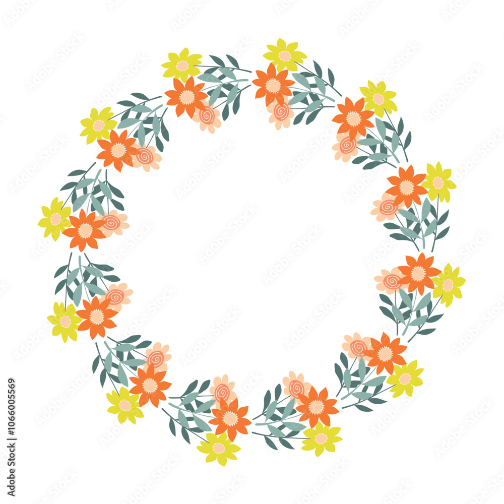 Fototapeta premium Round frame or wreath of floral elements. Vector illustration.