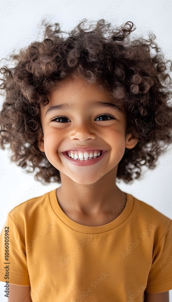 Happy portrait of a child with curly hair laughing on white background Happy portrait of a child with curly hair laughing on white background