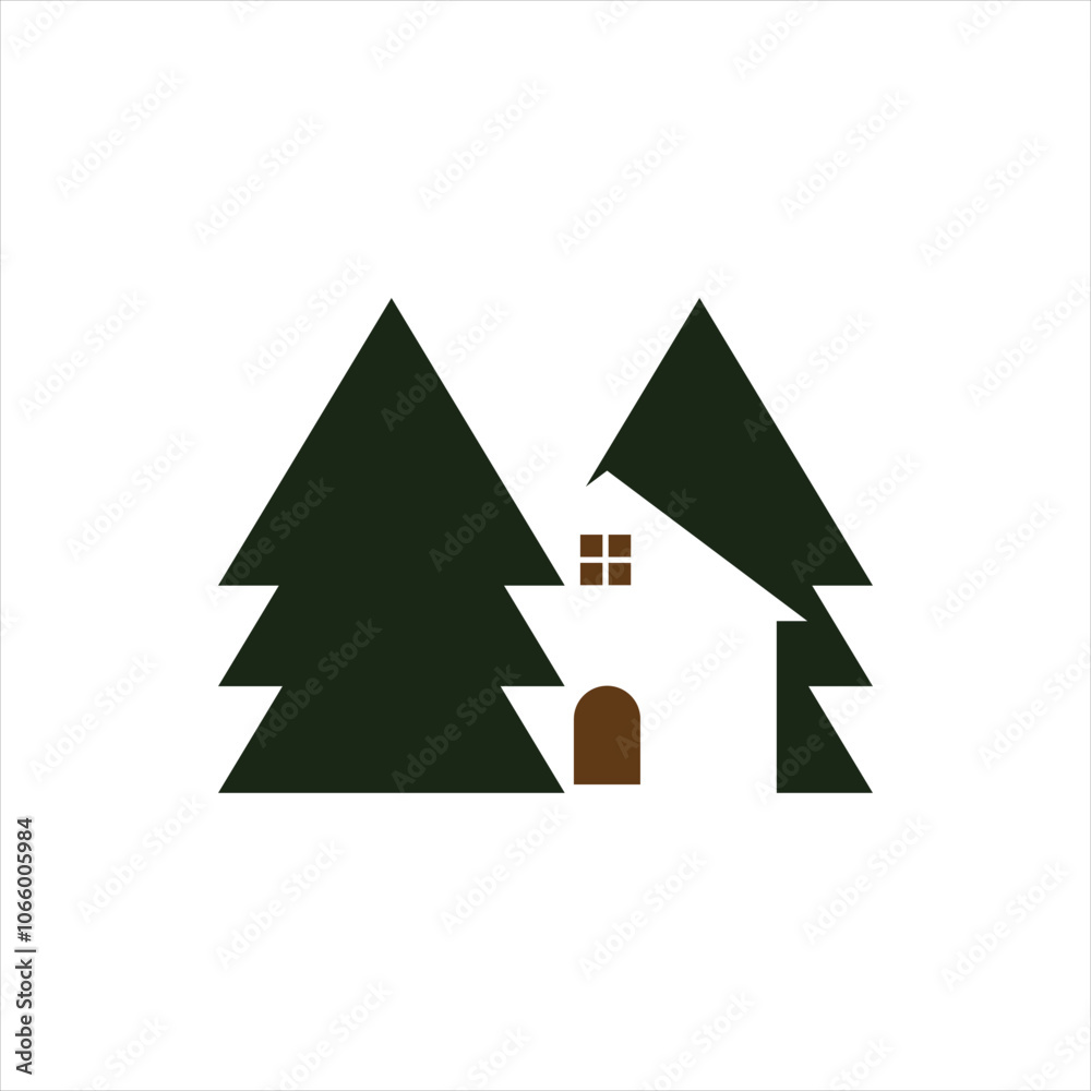 Obraz premium negative space Pines House Logo Featuring Trees and Cabin for Nature Retreat Branding