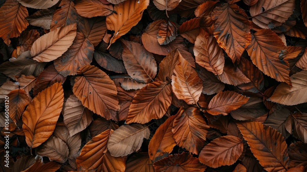 Fototapeta premium Walnut leaves that are dry and have fallen to the ground.