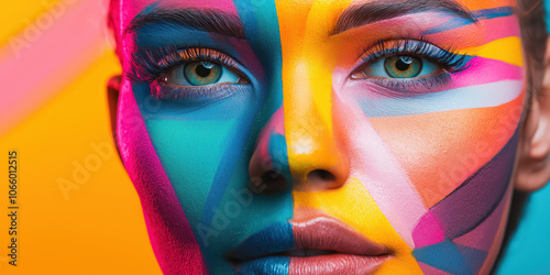 Vibrant abstract face paint: expressive multicolor art and beauty