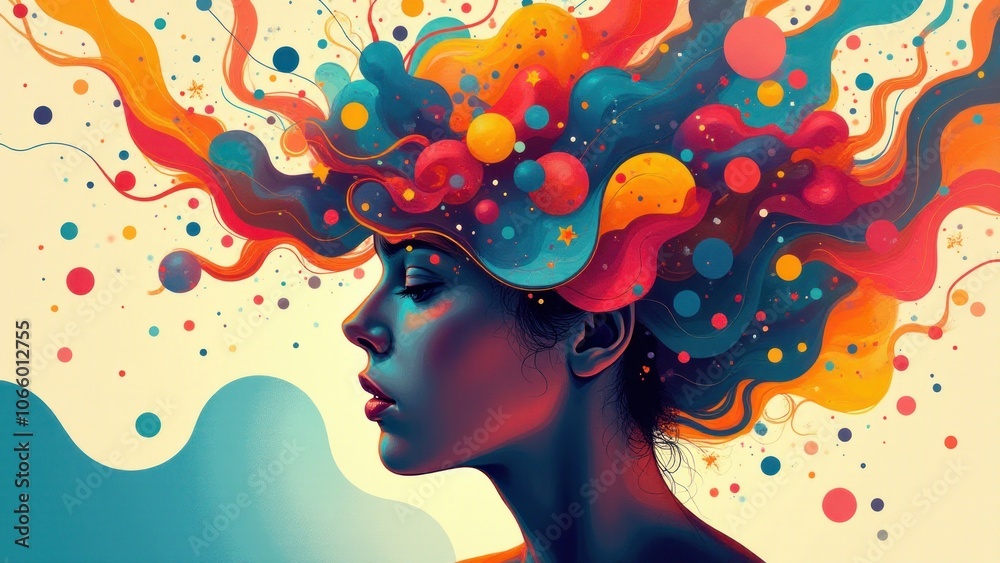 Obraz premium Conceptual representation of ADHD, capturing cognitive processes and the flow of dynamic thoughts.