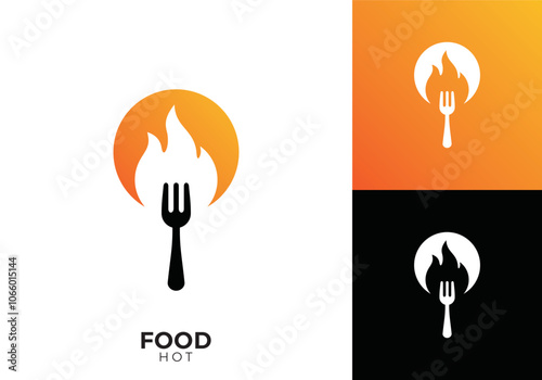fire with fork logo combination. hot bbq restaurant food design vector template