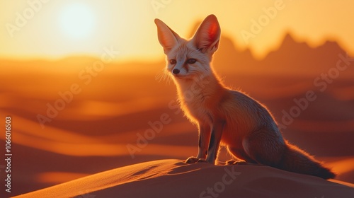Fennec Fox at Sunset in Algerian Desert