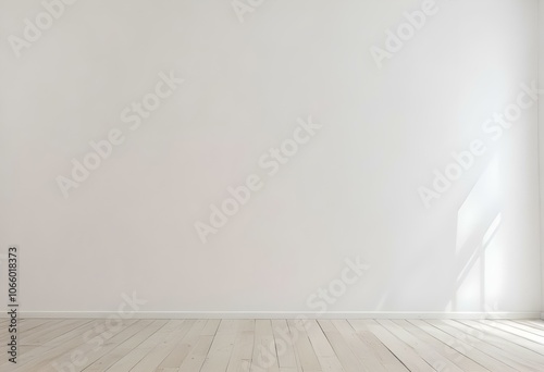 White empty concrete wall with a wooden floor