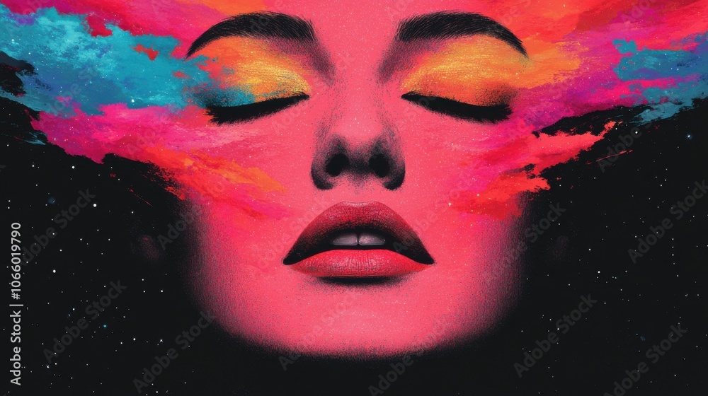 Fototapeta premium Portrait of a Woman with Colorful Digital Artwork