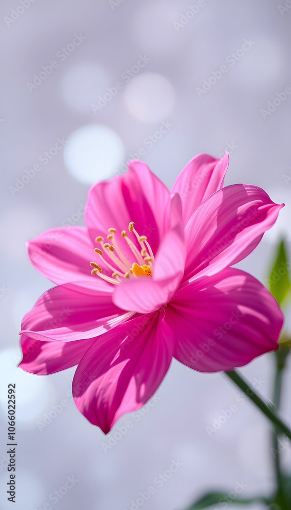 Fototapeta premium Beautiful pink flower on a magic shine background. Macro photography view. Close-up of pixel isolated with white highlights, png