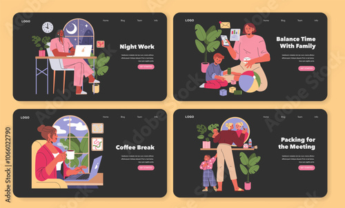 Working Mom Life. Flat Vector Illustration