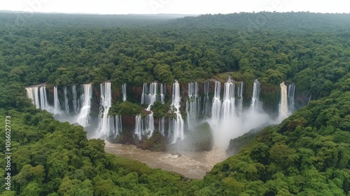 Stunning Aerial View of Majestic Kalandula Falls in Lush Angolan Rainforest - Cascading Waterfalls Amidst Verdant Jungle Landscape - Nature's Breathtaking Spectacle photo