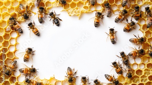 Honeycomb Border with Bees for Nature Themes, decorative frame design, ideal for invitations, crafts, and nature-related projects photo