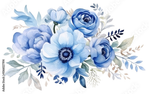 PNG Blue bouquet illustration watercolor painting.