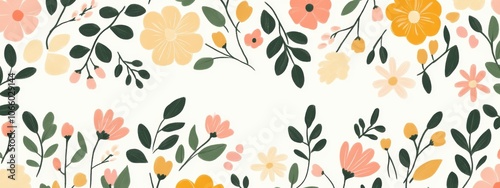 Pastel Floral Pattern, a vibrant flat design featuring delicate flowers in soft hues, perfect for backgrounds or decorative elements.