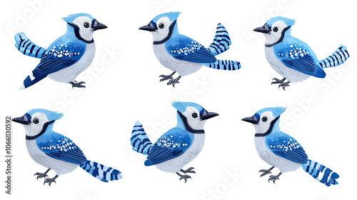 Blue Jays and Bluebirds Illustrations on White Background Generative AI photo