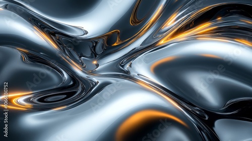 Wallpaper Mural Abstract Metallic Surface with Glowing Orange Lines Torontodigital.ca