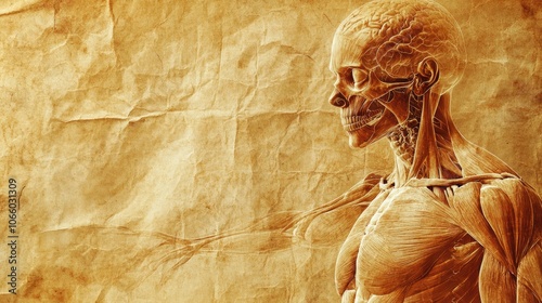 Digital artwork depicting human skeletal muscles under tension for anatomy insights photo