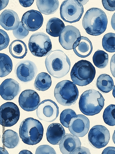 Blue And White Watercolor Pattern - blue circles, watercolor, pattern, abstract, texture, design, round shapes, art, background, decoration, creative, playful, soft colors