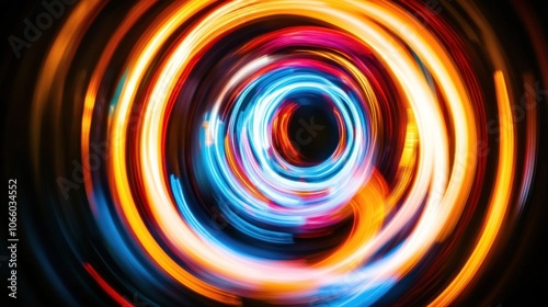 Abstract Swirling Light Patterns in Orange, Blue, and Red
