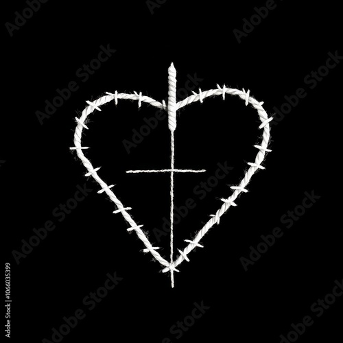 Crafting identity logo, with sewing needle and thread forming a heart shape, for businesses related to handmade, sewing and crafting. photo