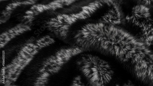 Close-up Texture of Black and White Fur with Striped Pattern photo