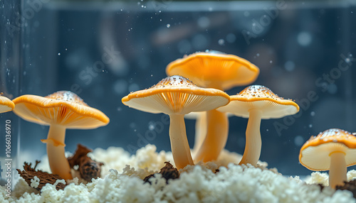 Magic shroom. Psilocybe cubensis. Liquid culture of mycelium. Mushroom cultivation isolated with white highlights, png photo