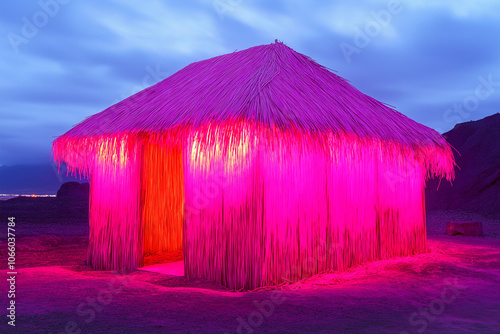 Caral Supe Reed Hut with Electroluminescent Glowing Thatch – Innovative Twist on Ancient Dwelling photo