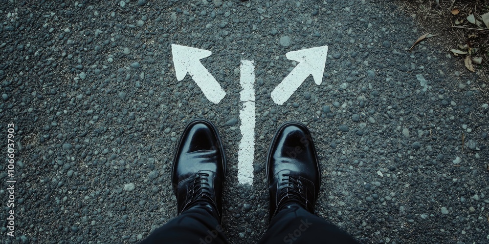 Fototapeta premium Footpath with two arrows pointing in opposite directions