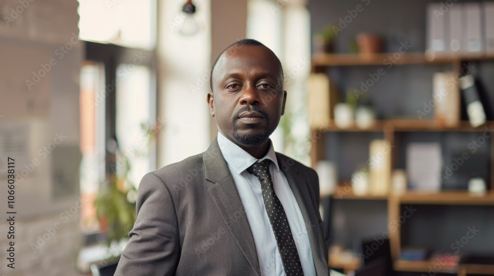 Fototapeta premium Man in suit and tie posing in office environment.