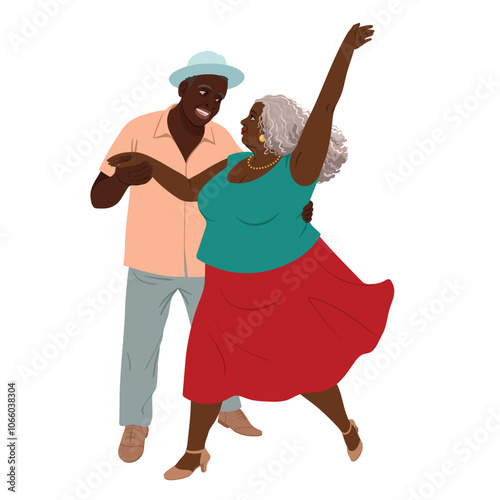 gray haired elderly couple black couple dancing together
