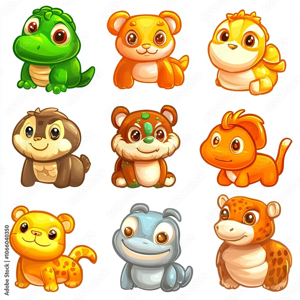 Obraz premium match game UI elements animals isolated on white background