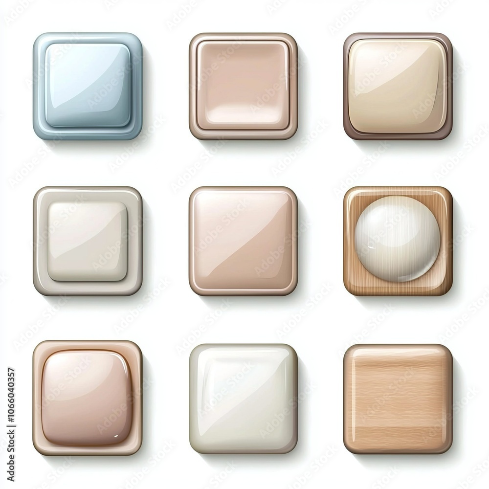 User interface buttons, GUI button UI elements isolated on white background