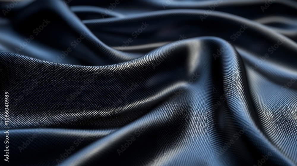 Obraz premium Close-up of Black Textured Fabric with Draped Folds