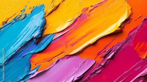 Abstract Art with Vibrant Strokes of Blue, Yellow, Orange, Pink and Purple Paint