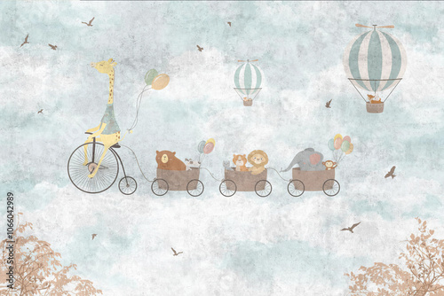 Mural wallpaper. Wallpapers for kids. Wallpaper for children's room with cute animals. Bedtime story 