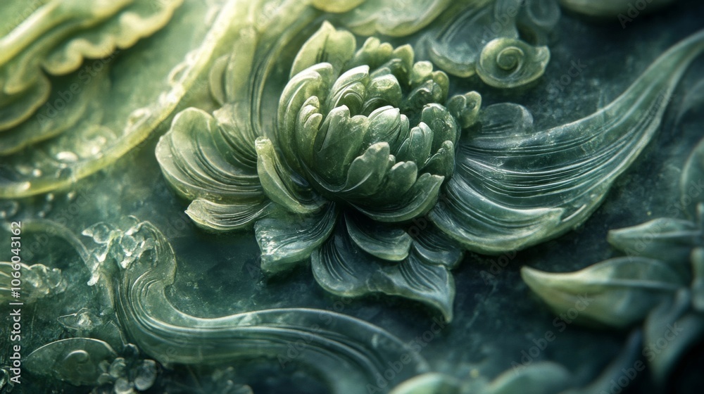 Obraz premium Intricate Jade Carving of a Delicate Flower
