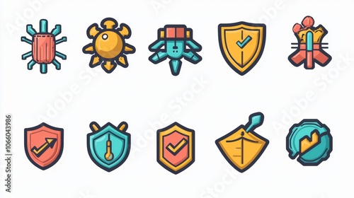 Colorful Icons of Security and Technology Elements