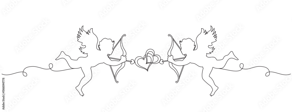 continuous line art Cute angel with bow arrow Valentine's Day design. Vector illustration continuous line art Cute angel with bow arrow Valentine's Day design. Vector illustration