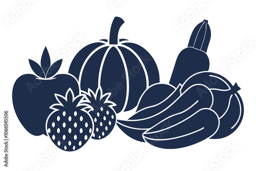  Vector fruits and vegetables collection on a white background