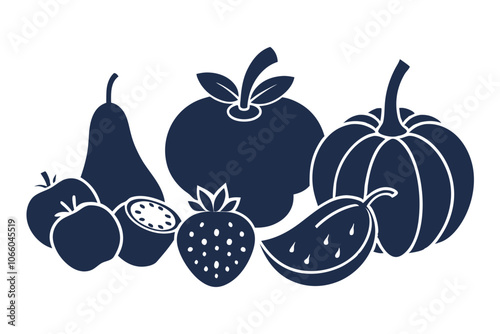  Vector fruits and vegetables collection on a white background